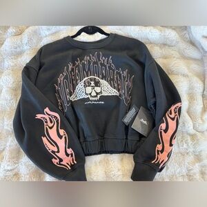 Civil Regime Black Sweatshirt with Pink Flame Design
